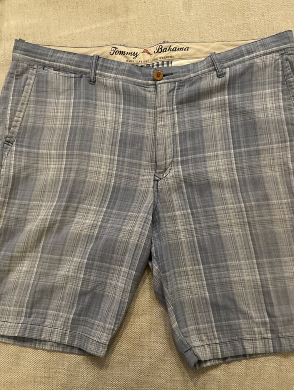 Tommy Bahama Casual Plaid Shorts 100% Cotton Blue 40x9.5